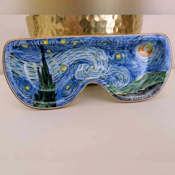 NIB Vintage Van Gogh Starry Night Handpainted Eyeglass Tray Kevin Chen Painting